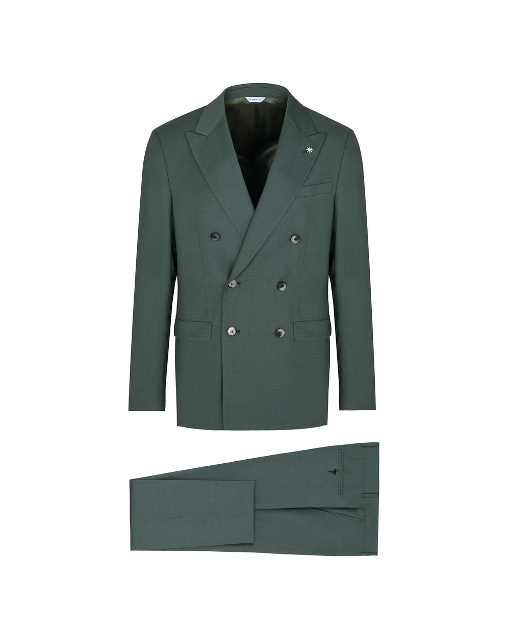 green double breasted suit in cool stretch wool
