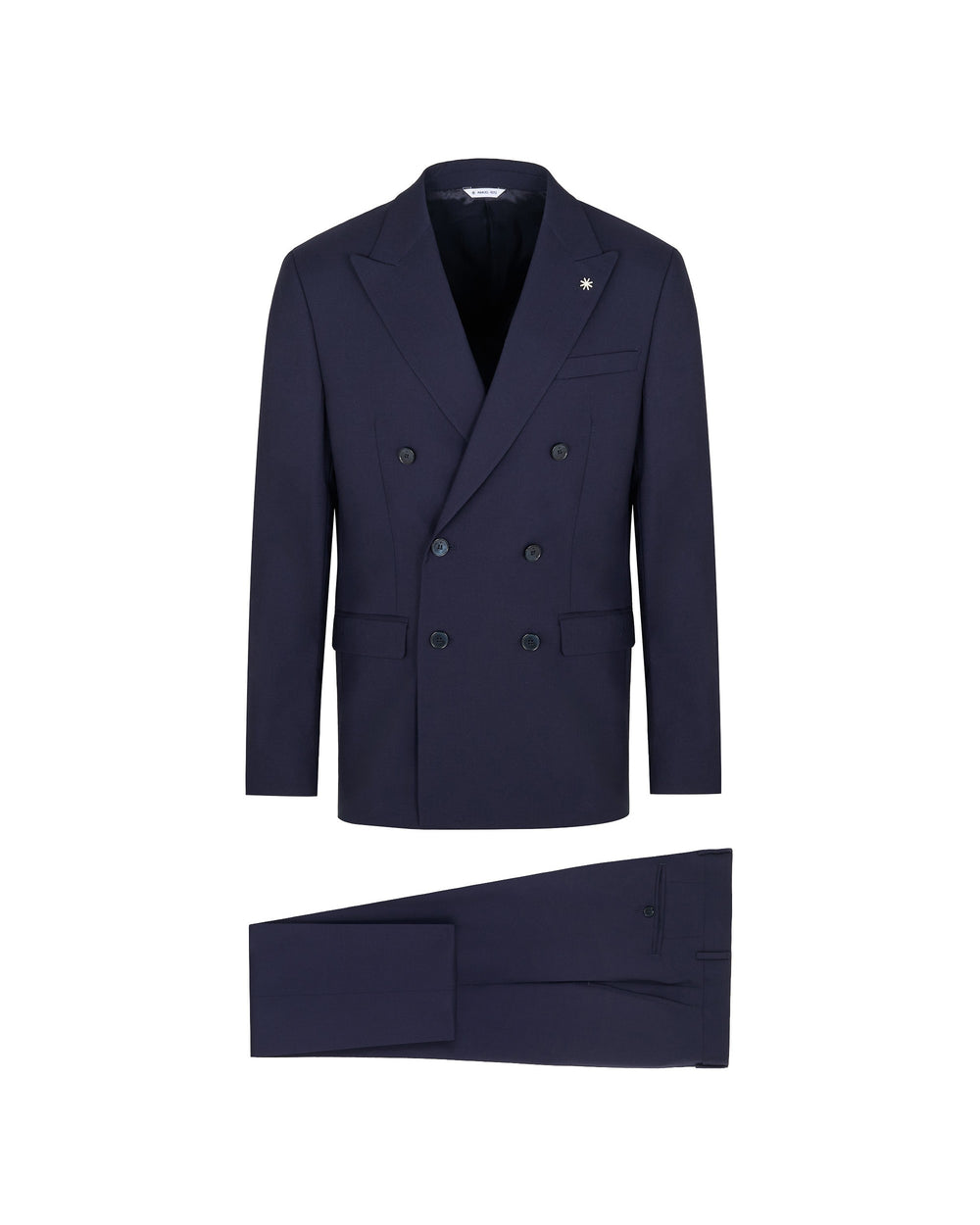 blue double breasted suit in cool stretch wool