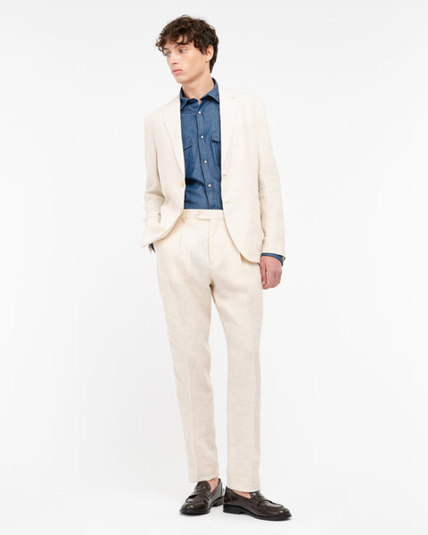 beige washed linen suit