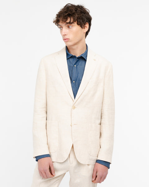 beige washed linen suit