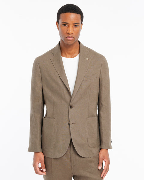 brown washed linen suit