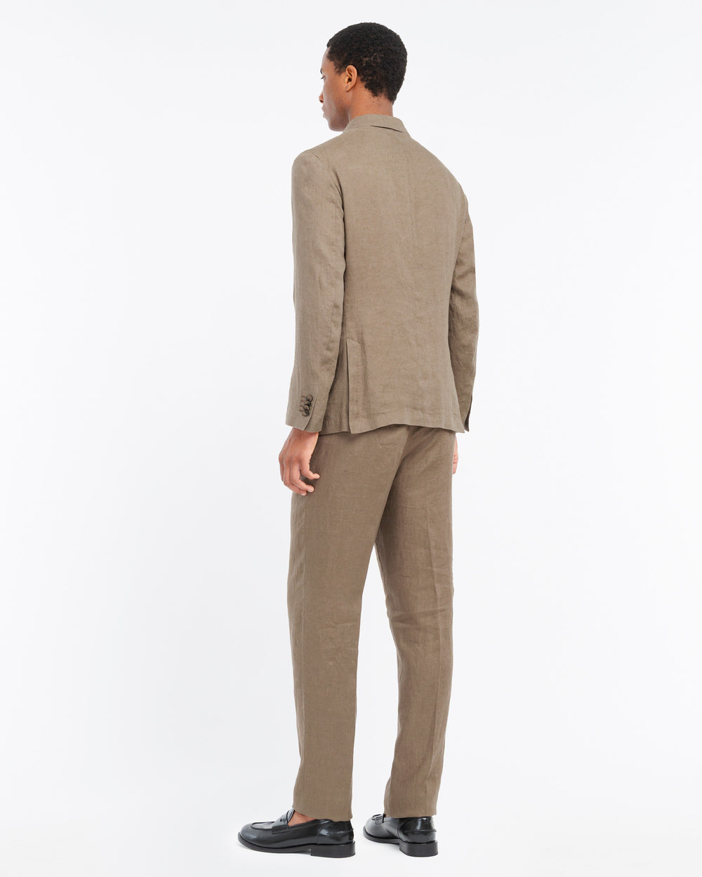 brown washed linen suit