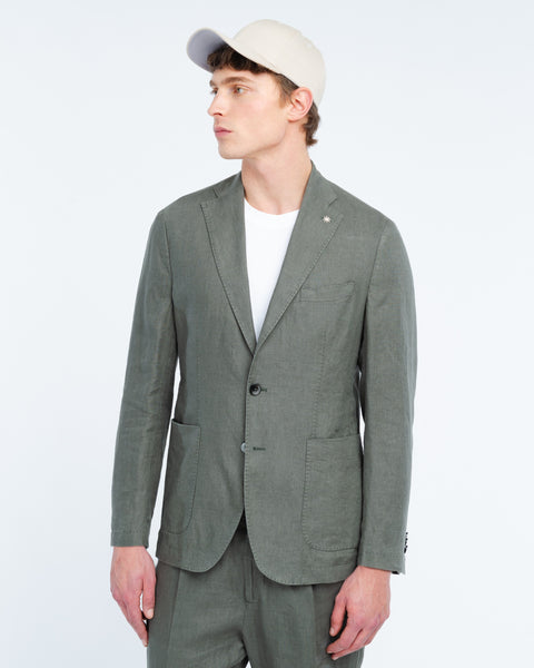 green washed linen suit