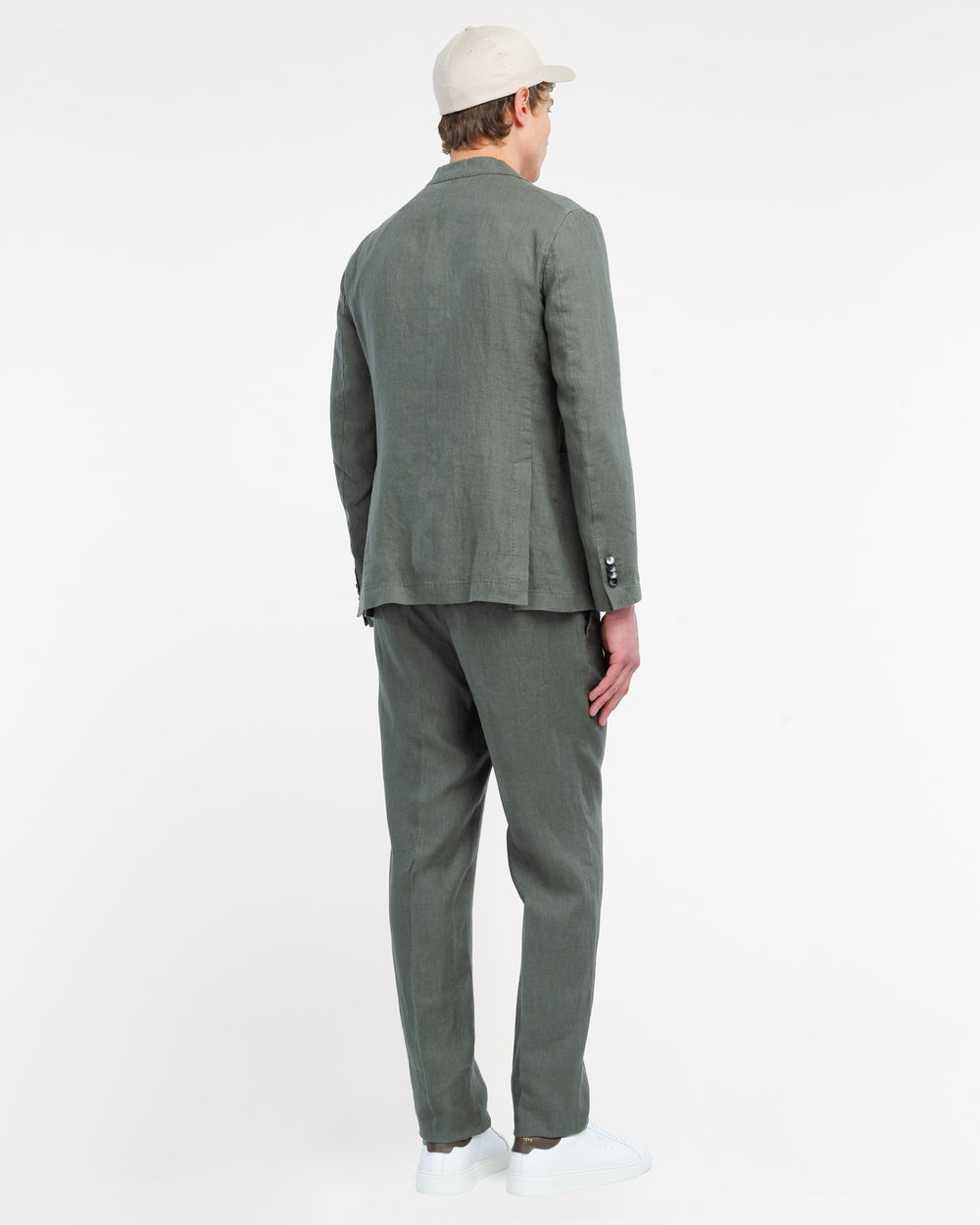 green washed linen suit
