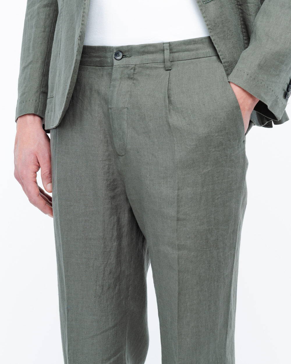 green washed linen suit