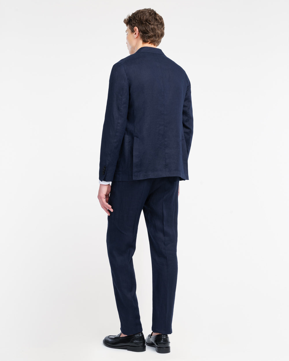 blue washed linen suit