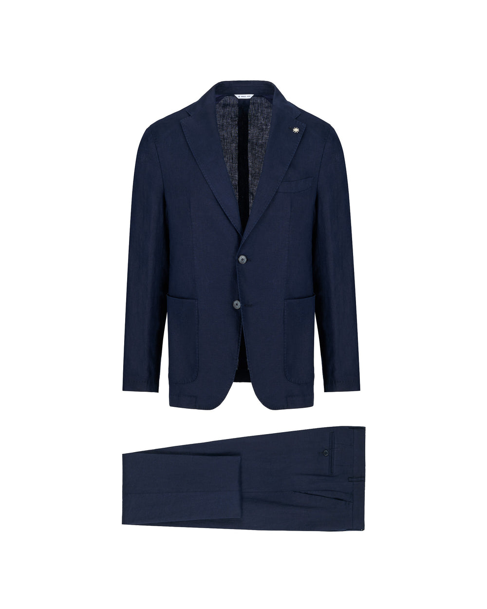 blue washed linen suit