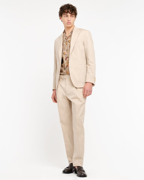 beige slim fit stretch cotton blend twill suit