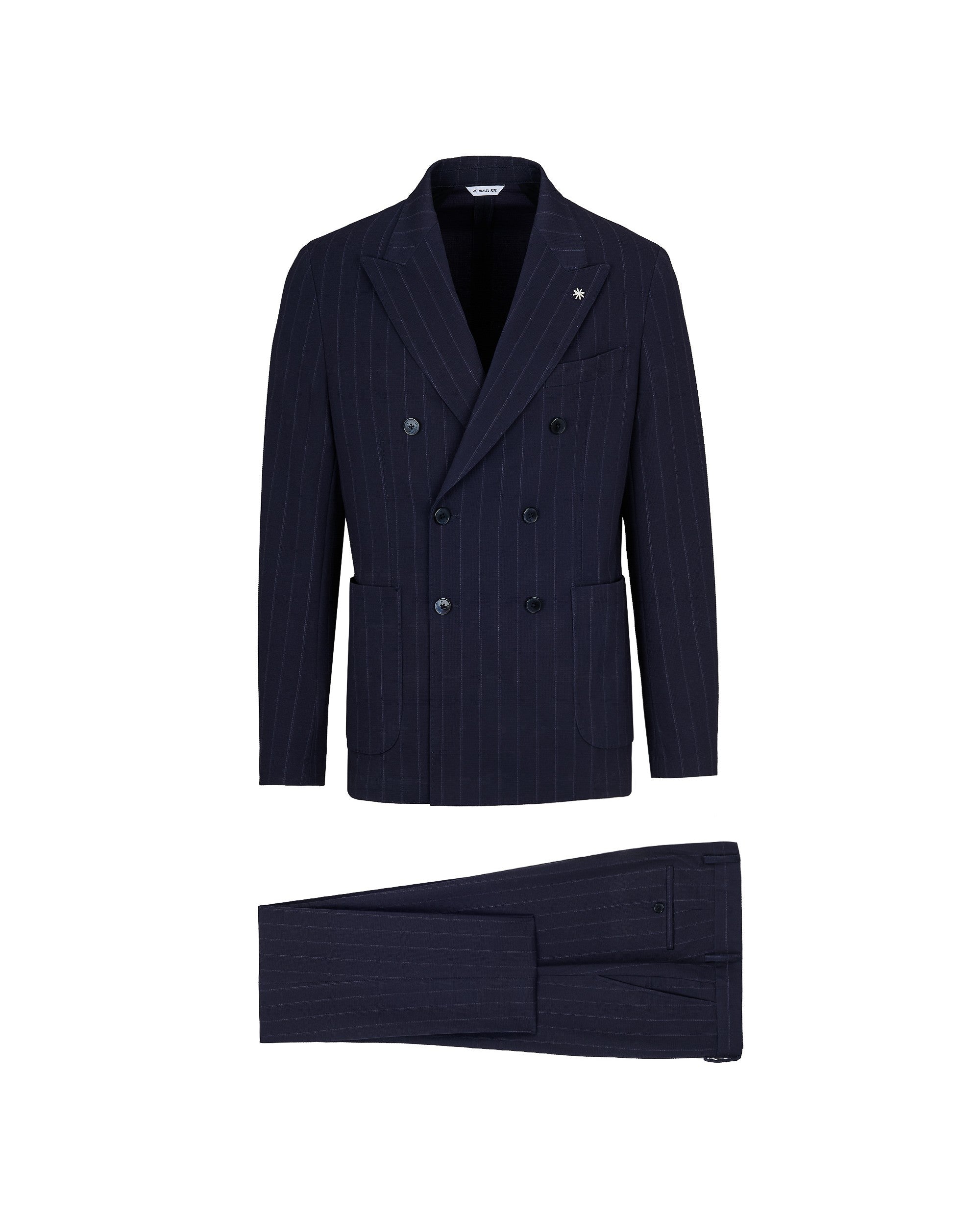 blue double breasted pinstriped viscose blend jersey suit - Manuel