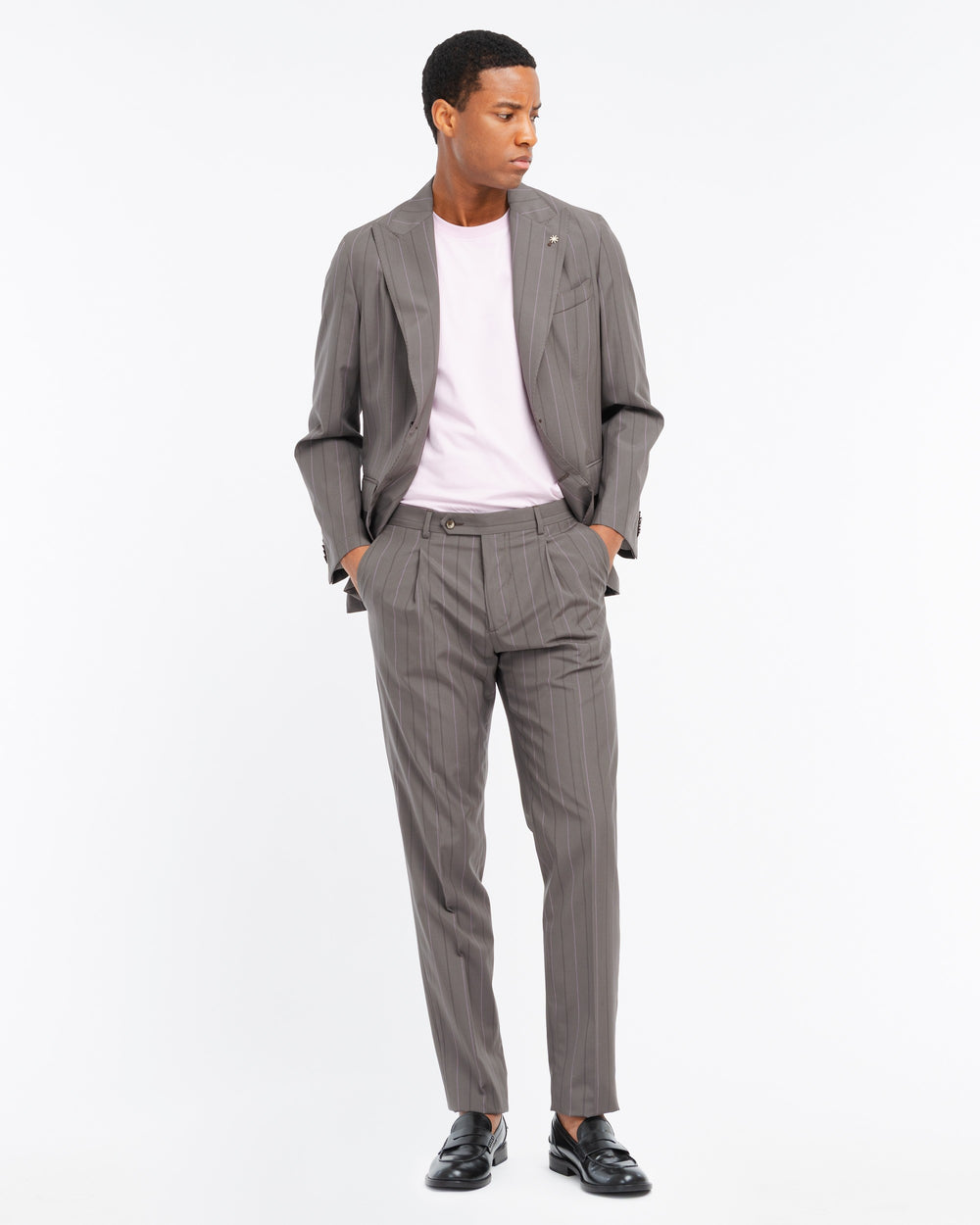 brown regimental wool cotton blend suit