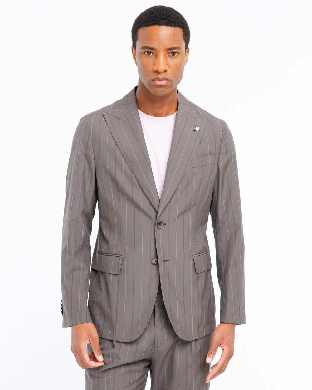 brown regimental wool cotton blend suit