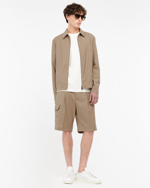 beige cool stretch wool cargo bermuda shorts