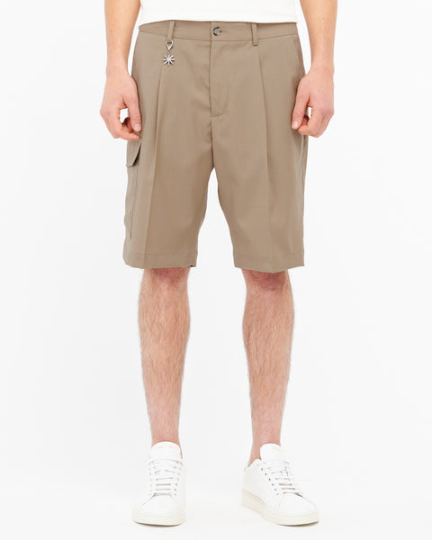 beige cool stretch wool cargo bermuda shorts