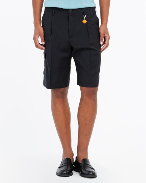 black cool stretch wool cargo bermuda shorts