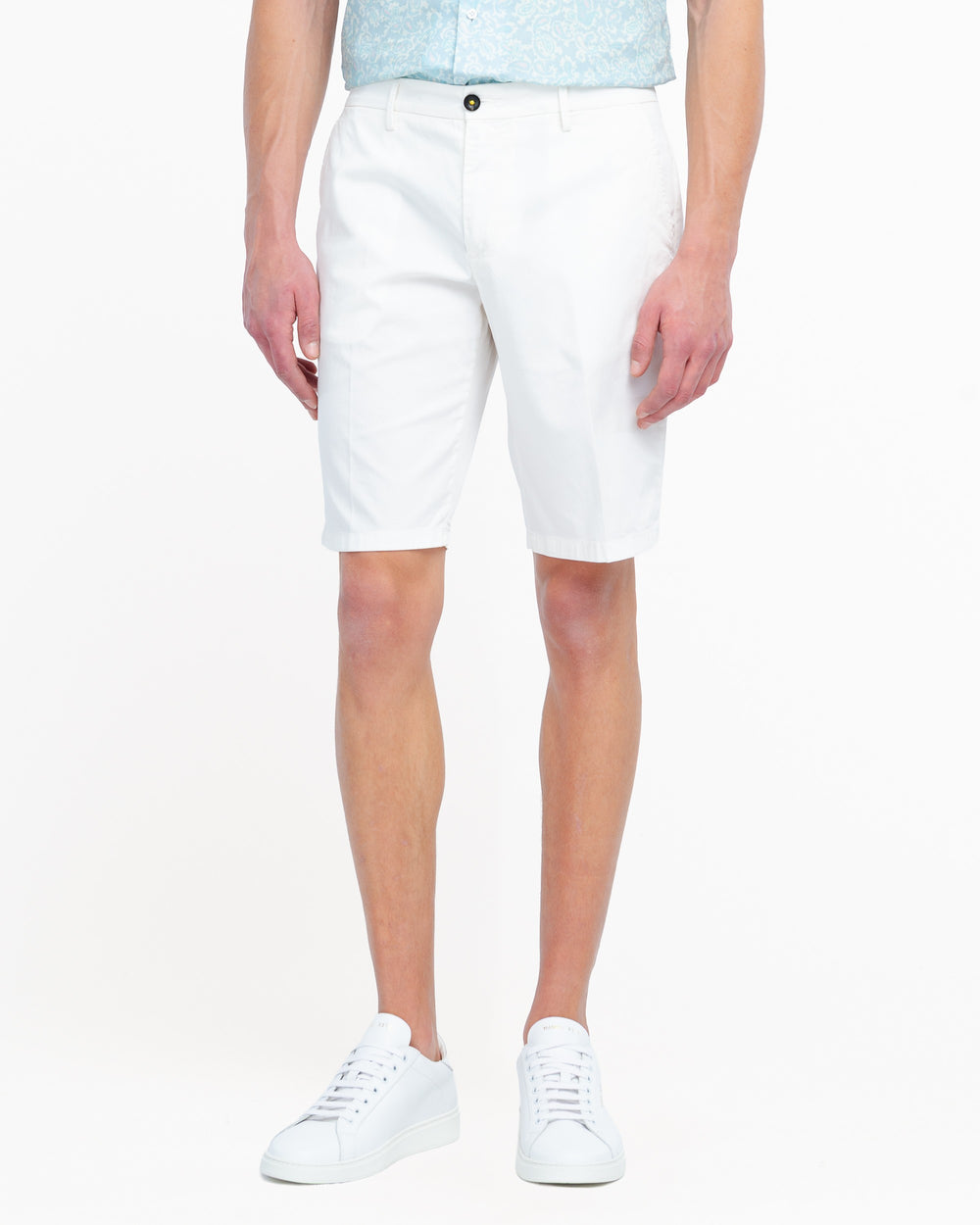 white stretch cotton twill chino bermuda shorts