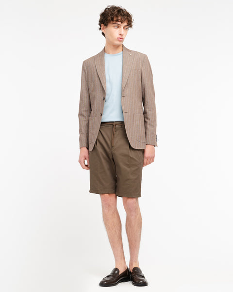 brown stretch cotton blend twill jogging shorts