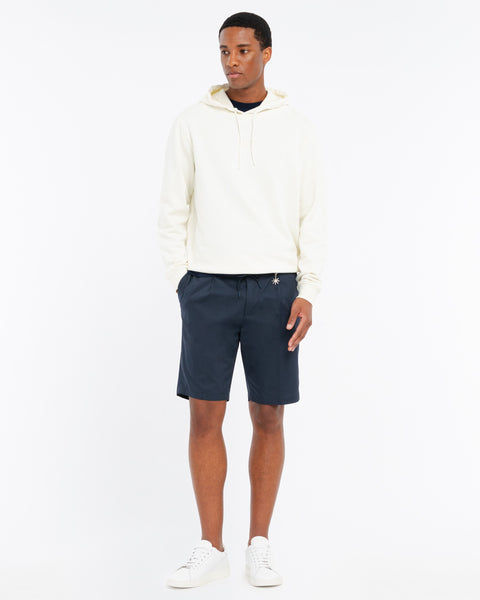 blue stretch cotton blend twill jogging shorts