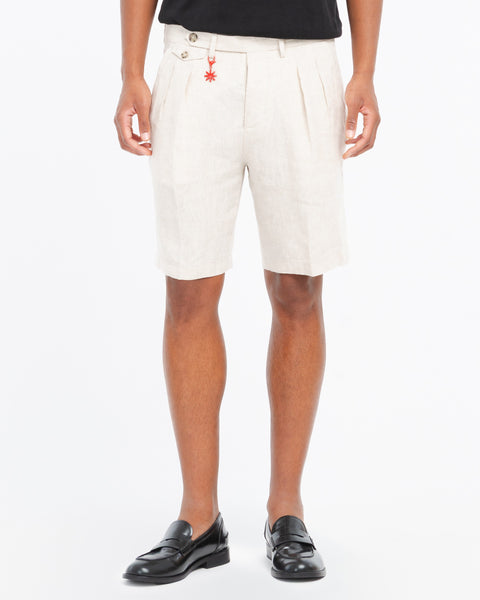 beige relaxed washed linen bermuda shorts