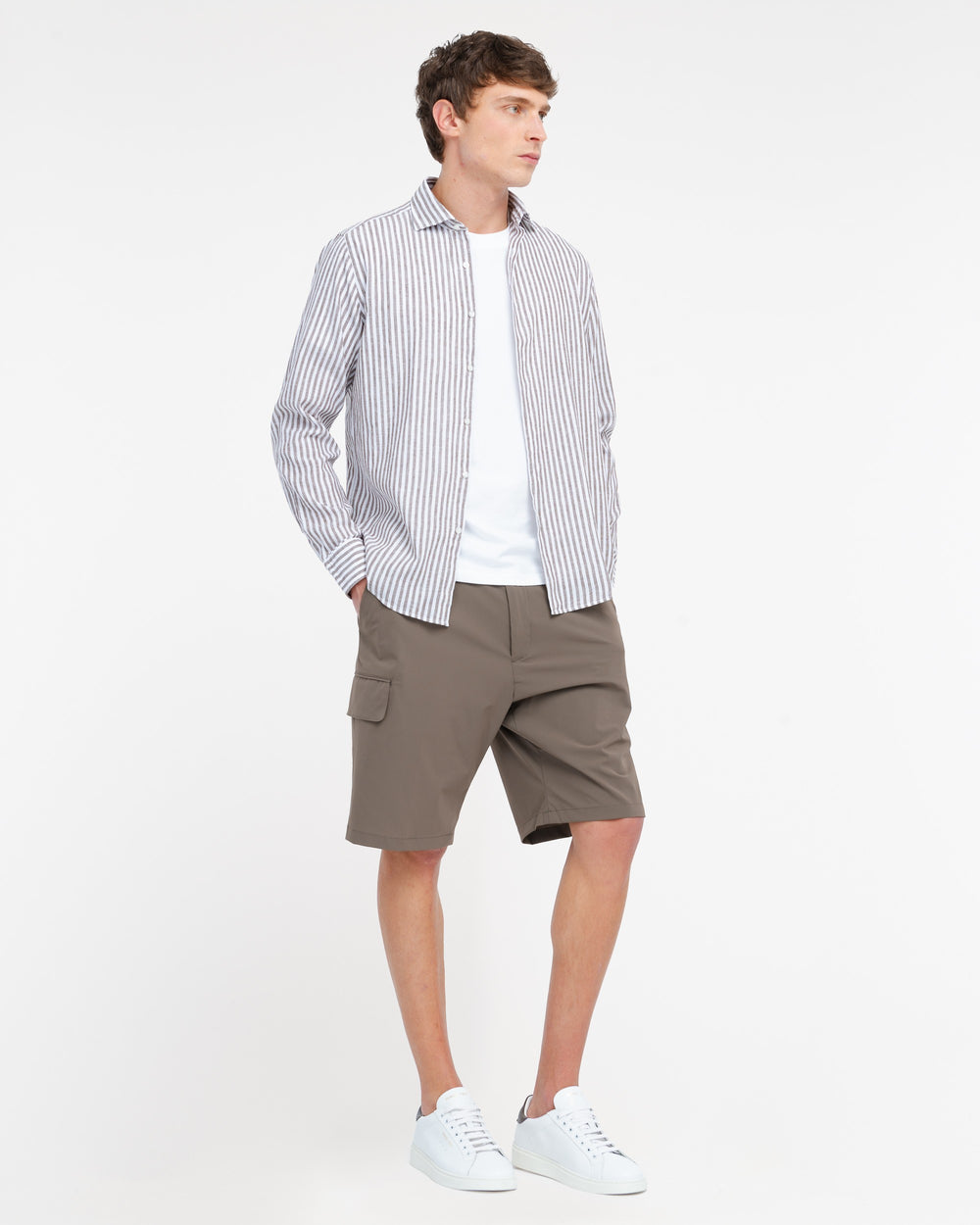 brown technical stretch cargo bermuda shorts