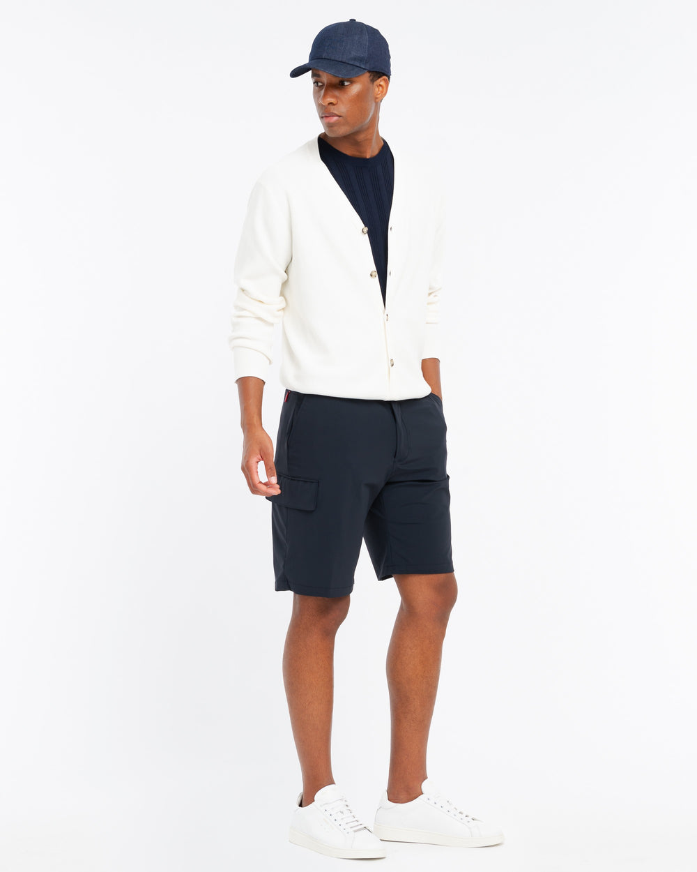 blue technical stretch cargo bermuda shorts