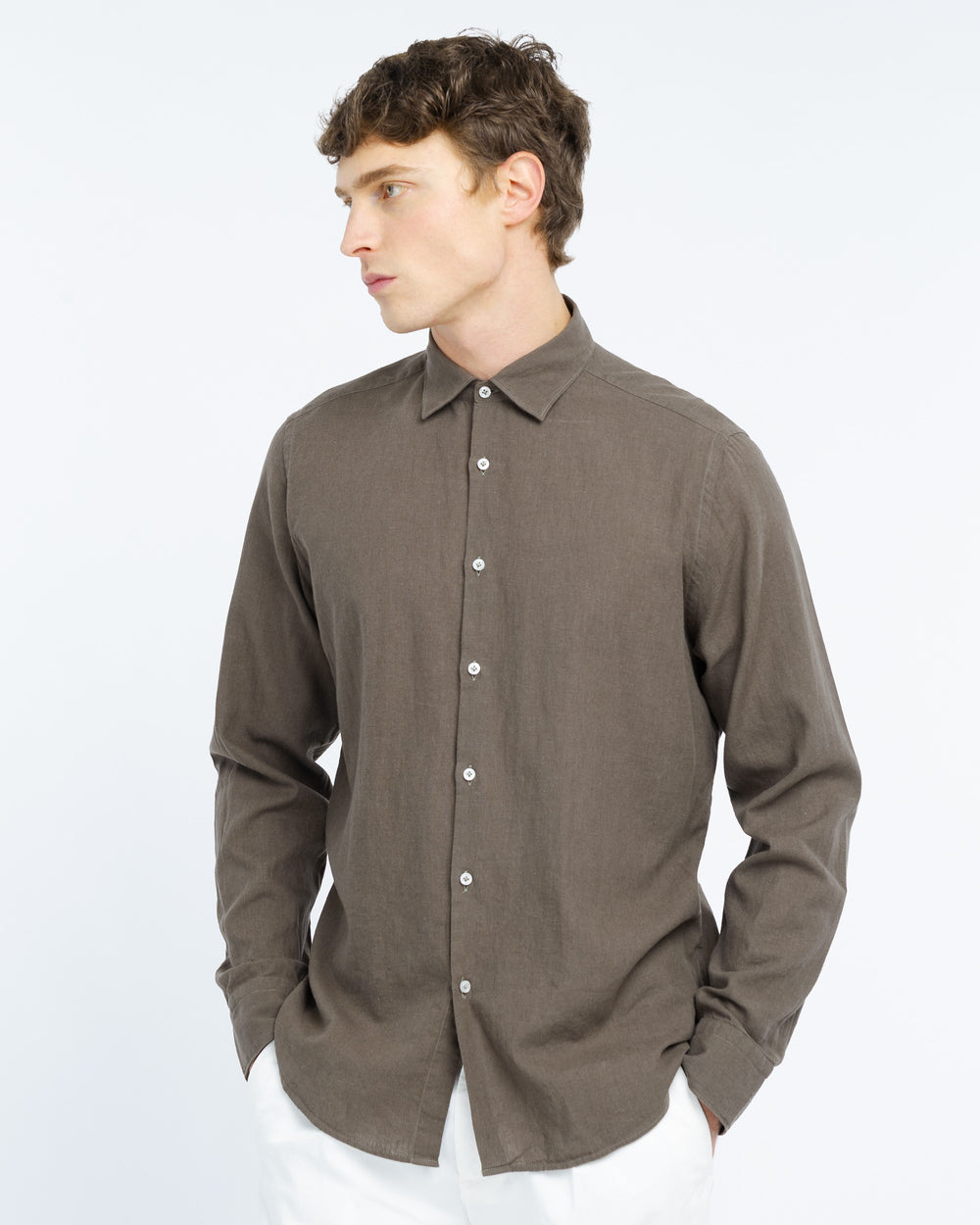 brown washed cotton linen shirt