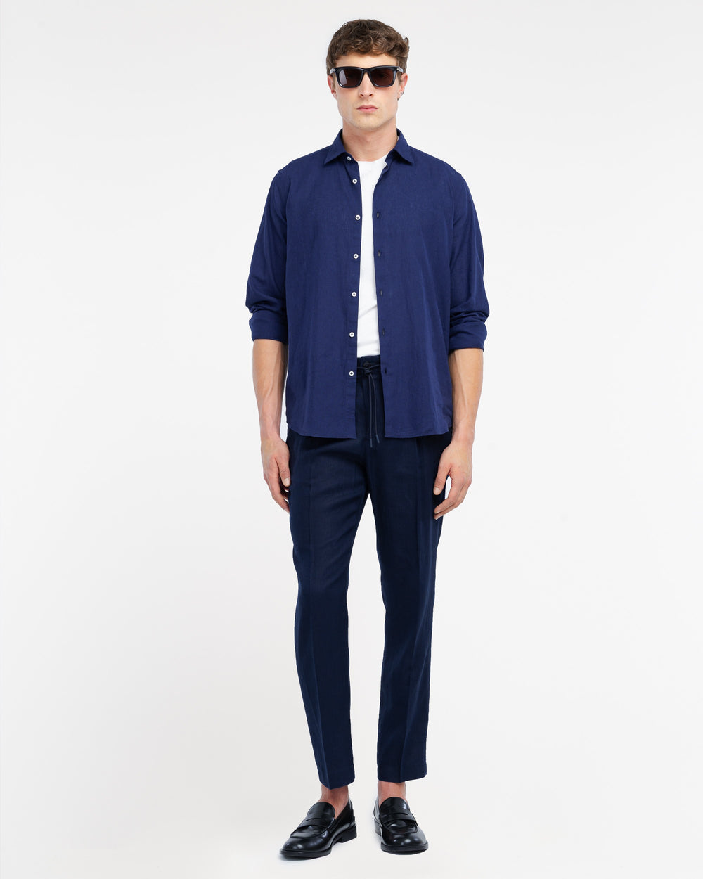 blue washed cotton linen shirt