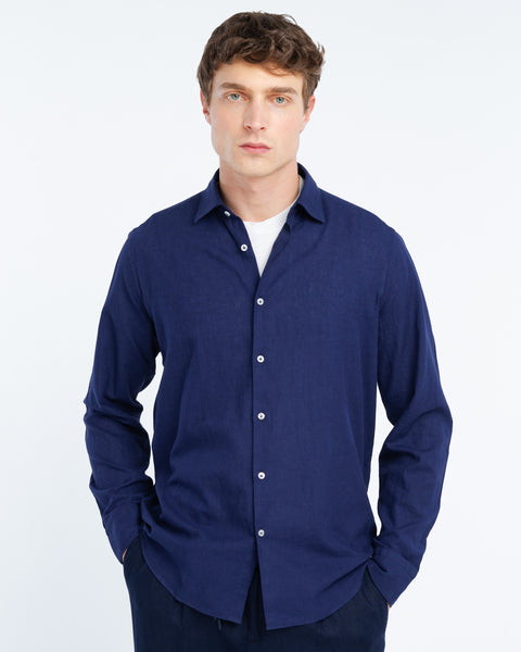 blue washed cotton linen shirt