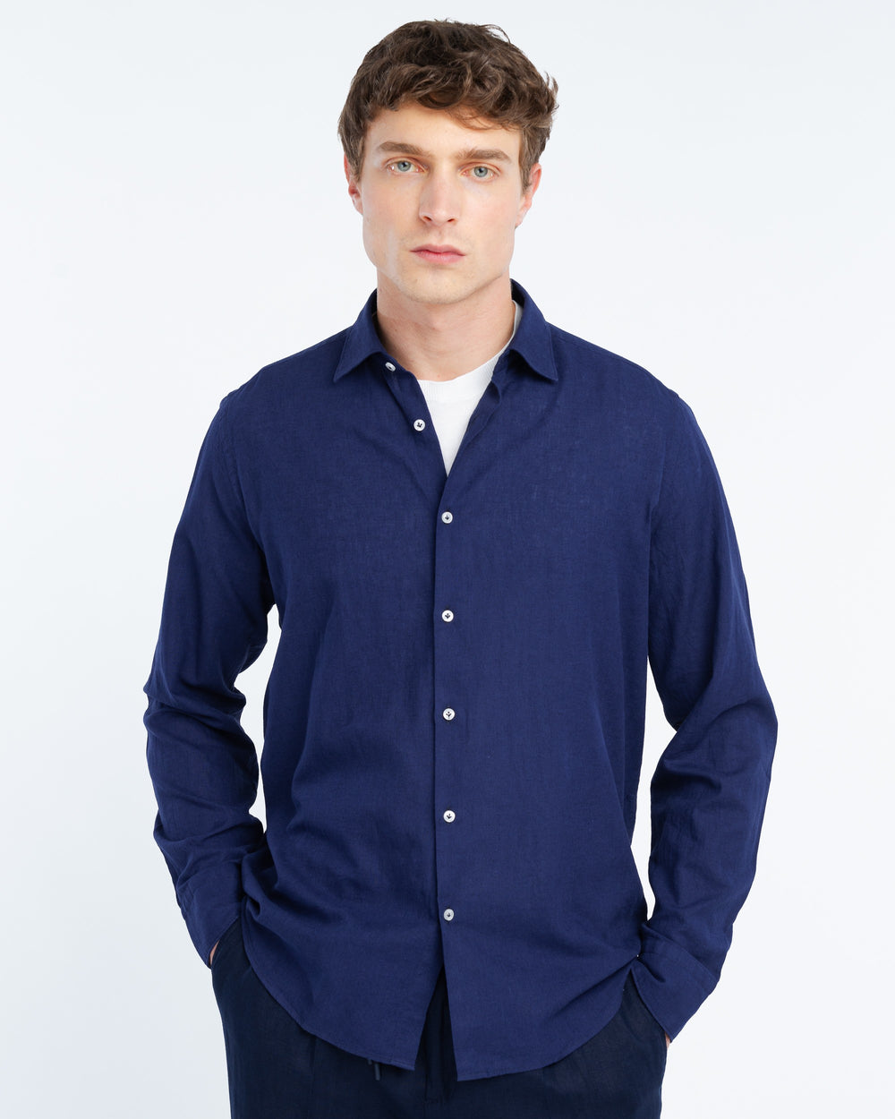 blue washed cotton linen shirt