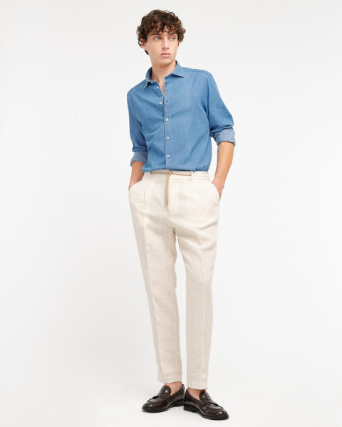 blue washed cotton chambray shirt