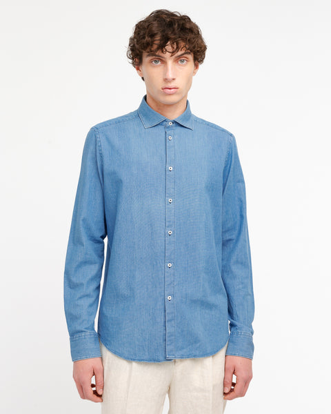 blue washed cotton chambray shirt