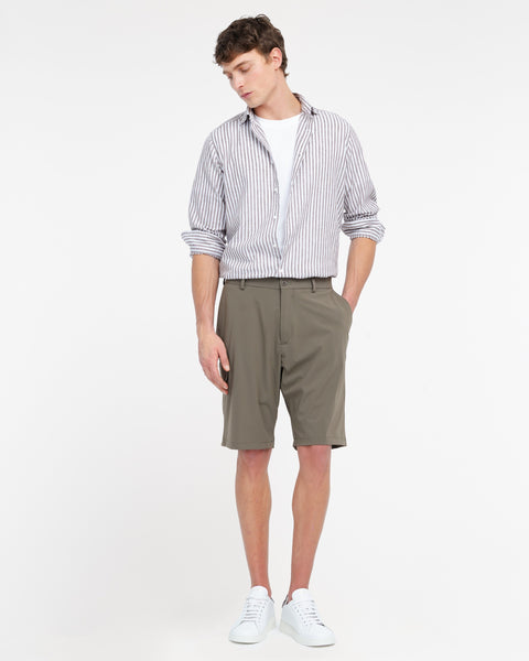 brown washed cotton linen striped shirt