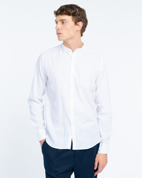 white cotton linen korean collar shirt