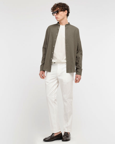 brown cotton linen korean collar shirt