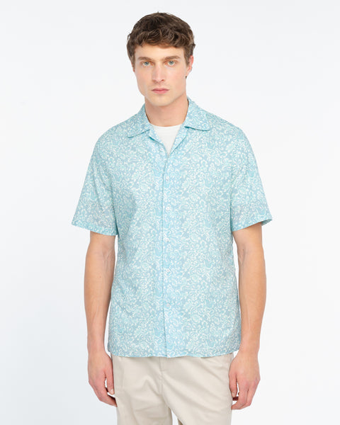light blue short sleeved paisley cotton muslin shirt