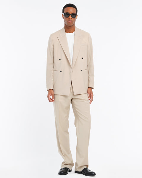 beige relaxed fit double breasted blazer in cool stretch wool