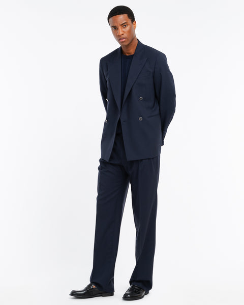 blue relaxed fit double breasted blazer in cool stretch wool