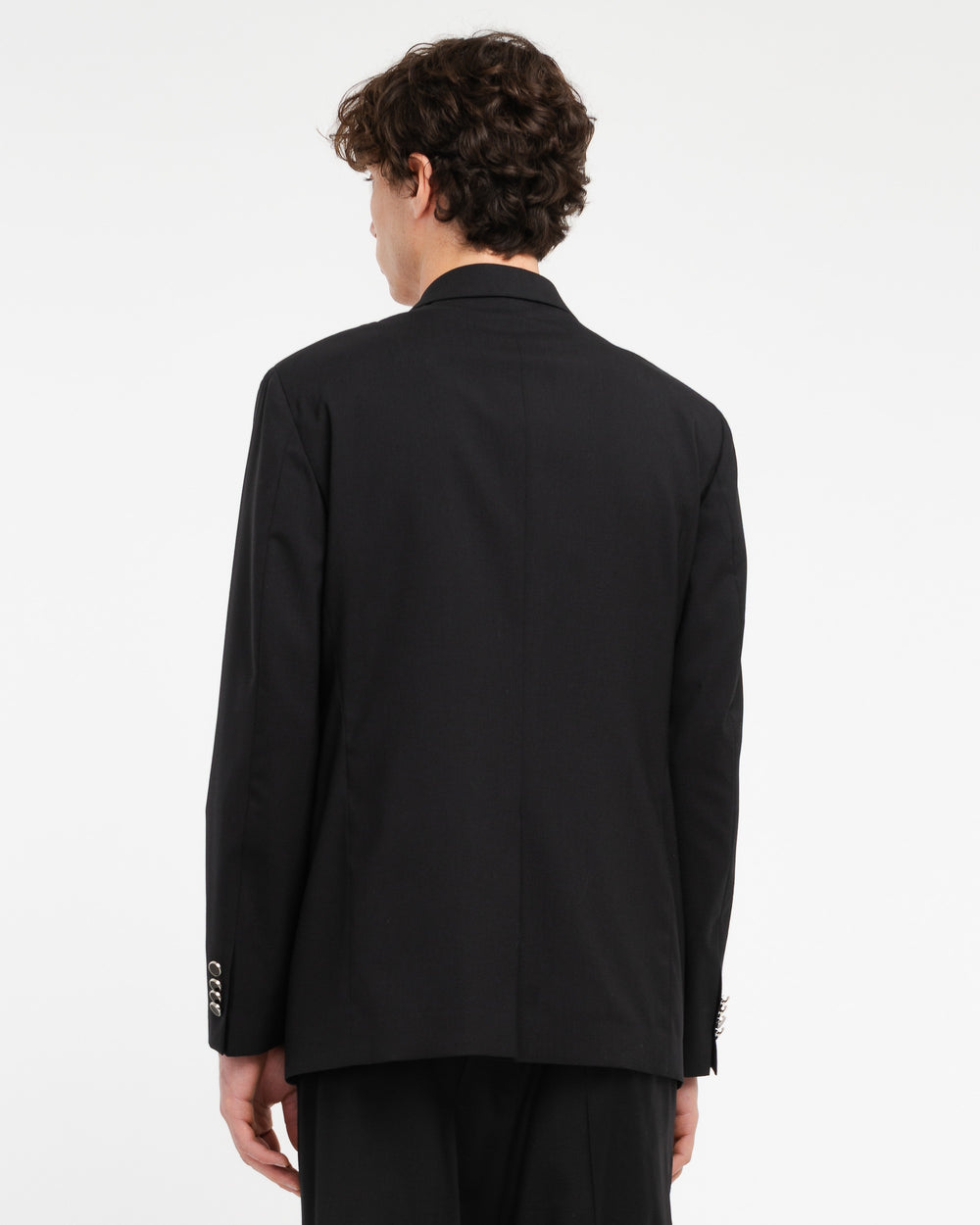 black relaxed fit double breasted blazer in cool stretch wool