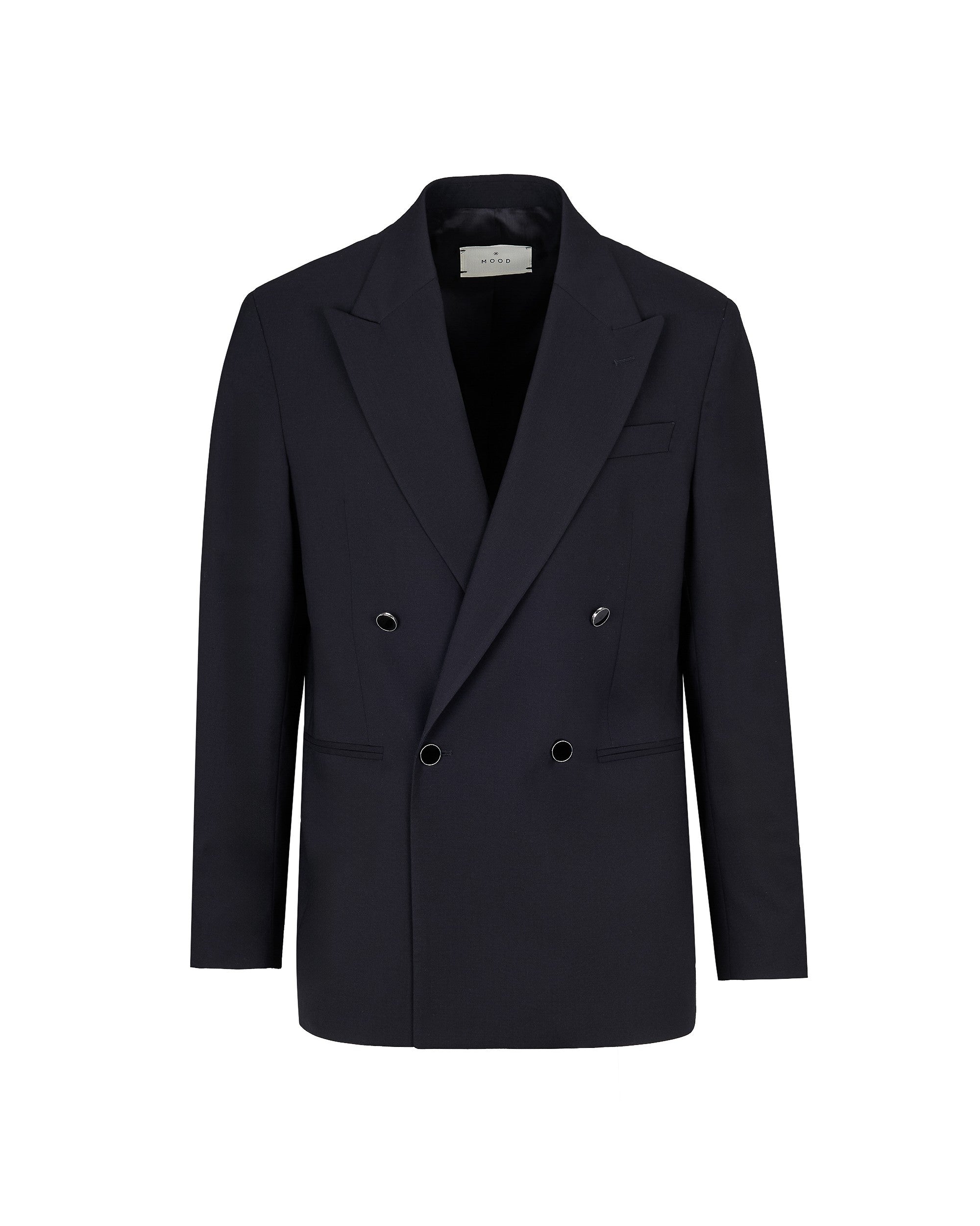 black relaxed fit double breasted blazer in cool stretch wool