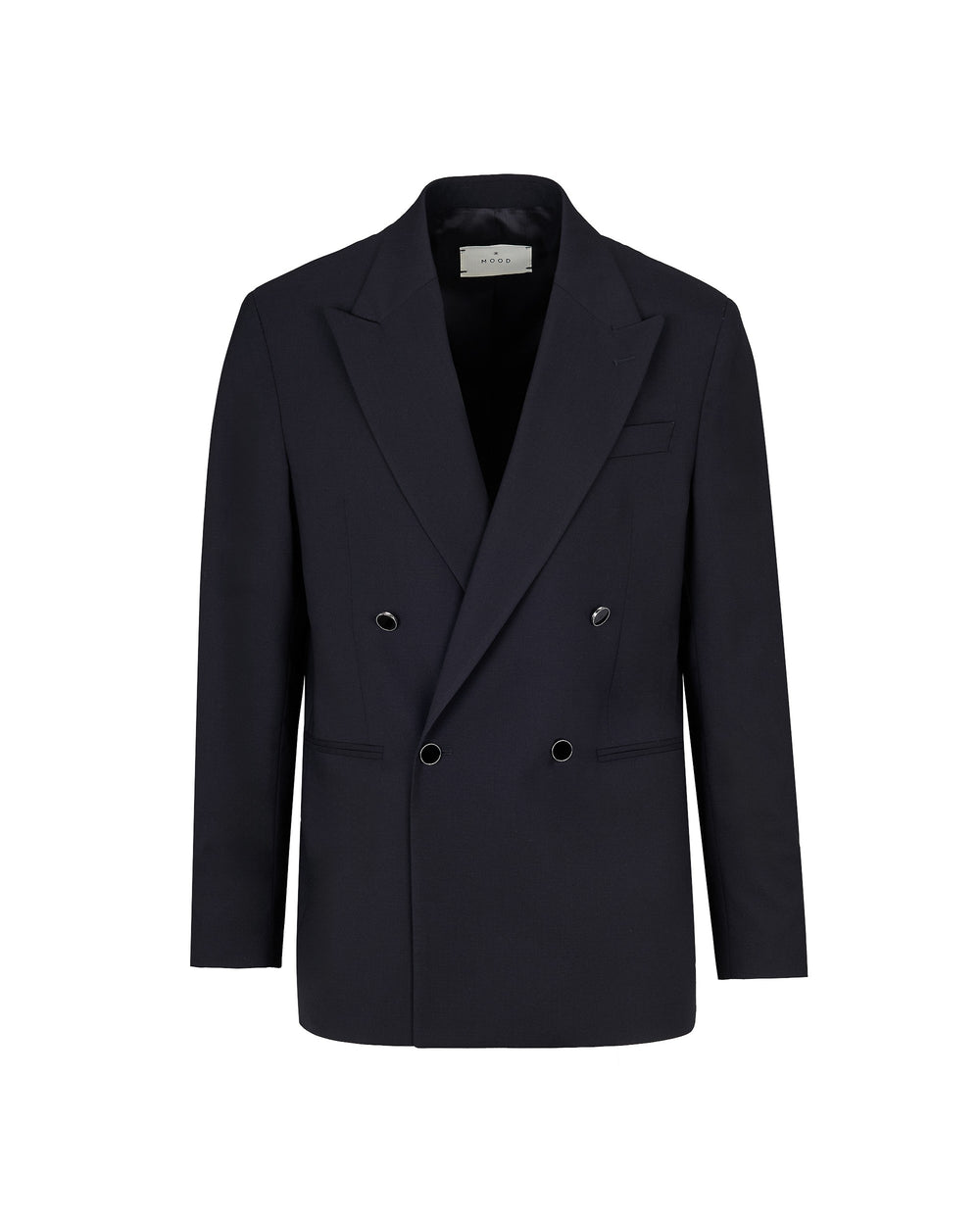 black relaxed fit double breasted blazer in cool stretch wool