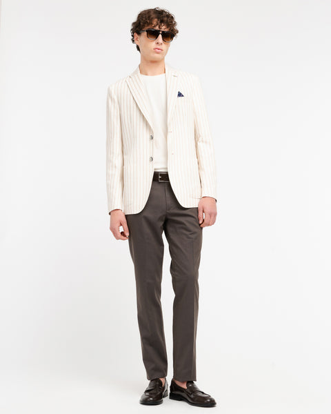 beige cotton blend pinstriped blazer