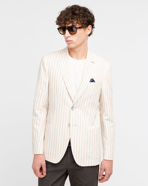 beige cotton blend pinstriped blazer