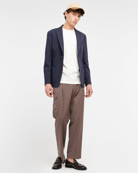 blue micro textured stretch cotton blend jersey blazer