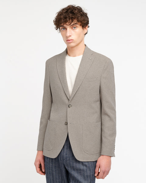 beige micro texture cotton blend blazer
