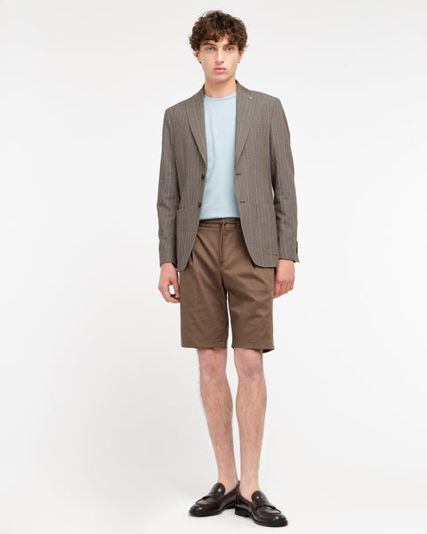 brown pinstriped blazer in cotton blend