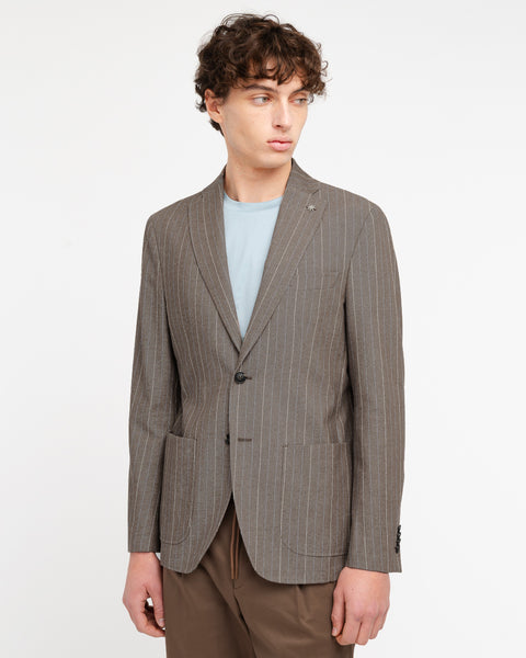 brown pinstriped blazer in cotton blend