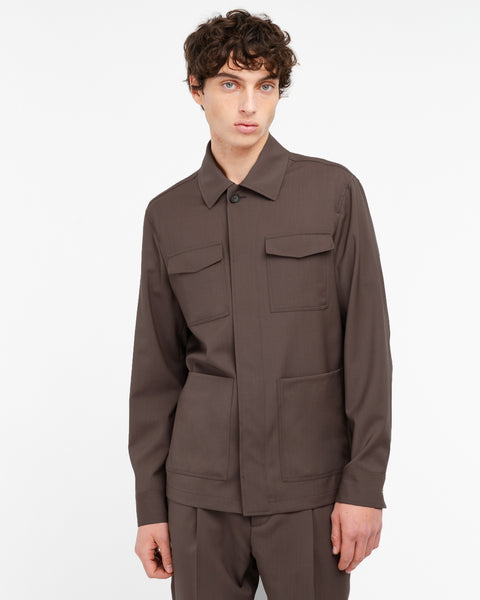 brown cool stretch wool overshirt