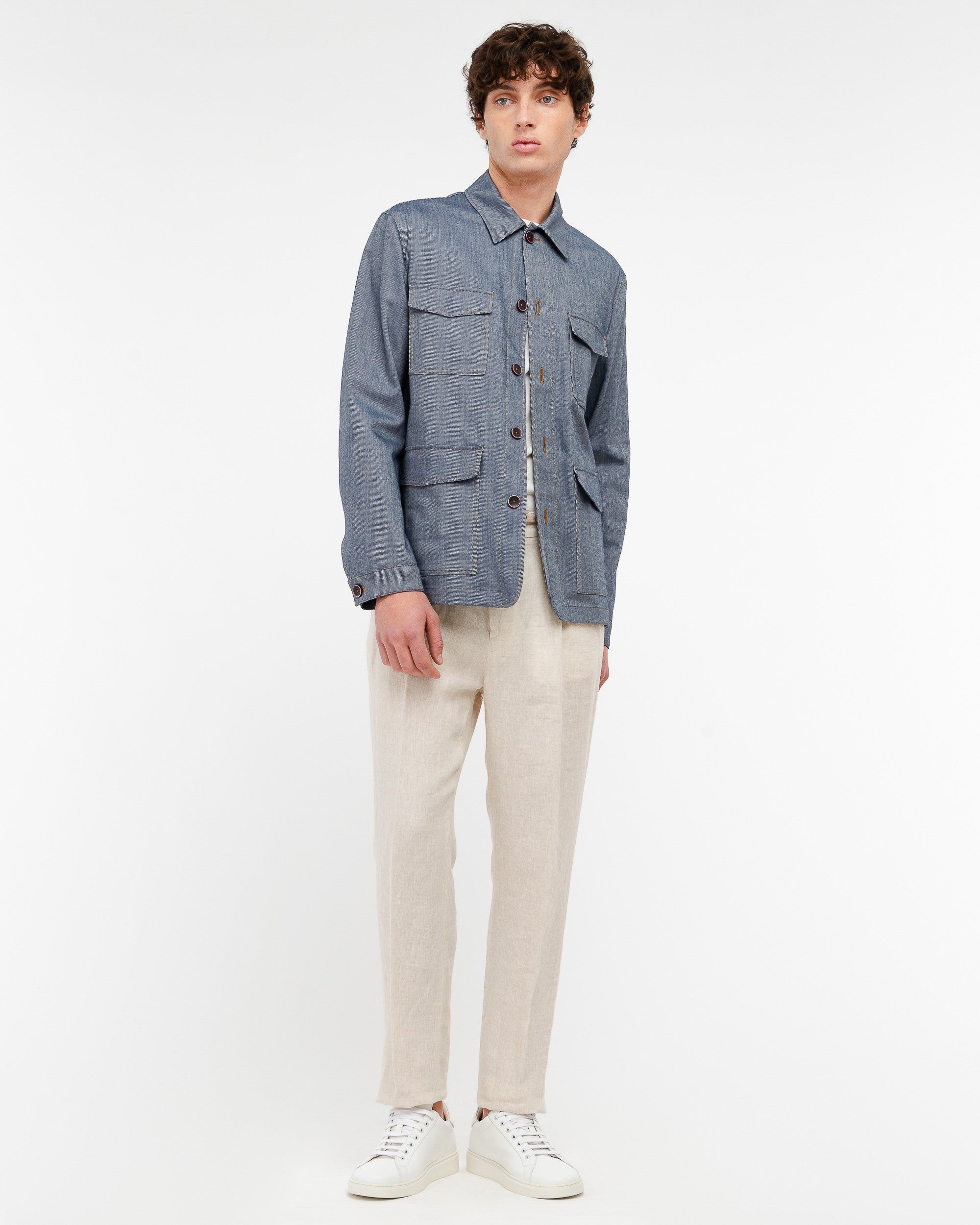 blue denim effect twill chore jacket - Manuel Ritz Official
