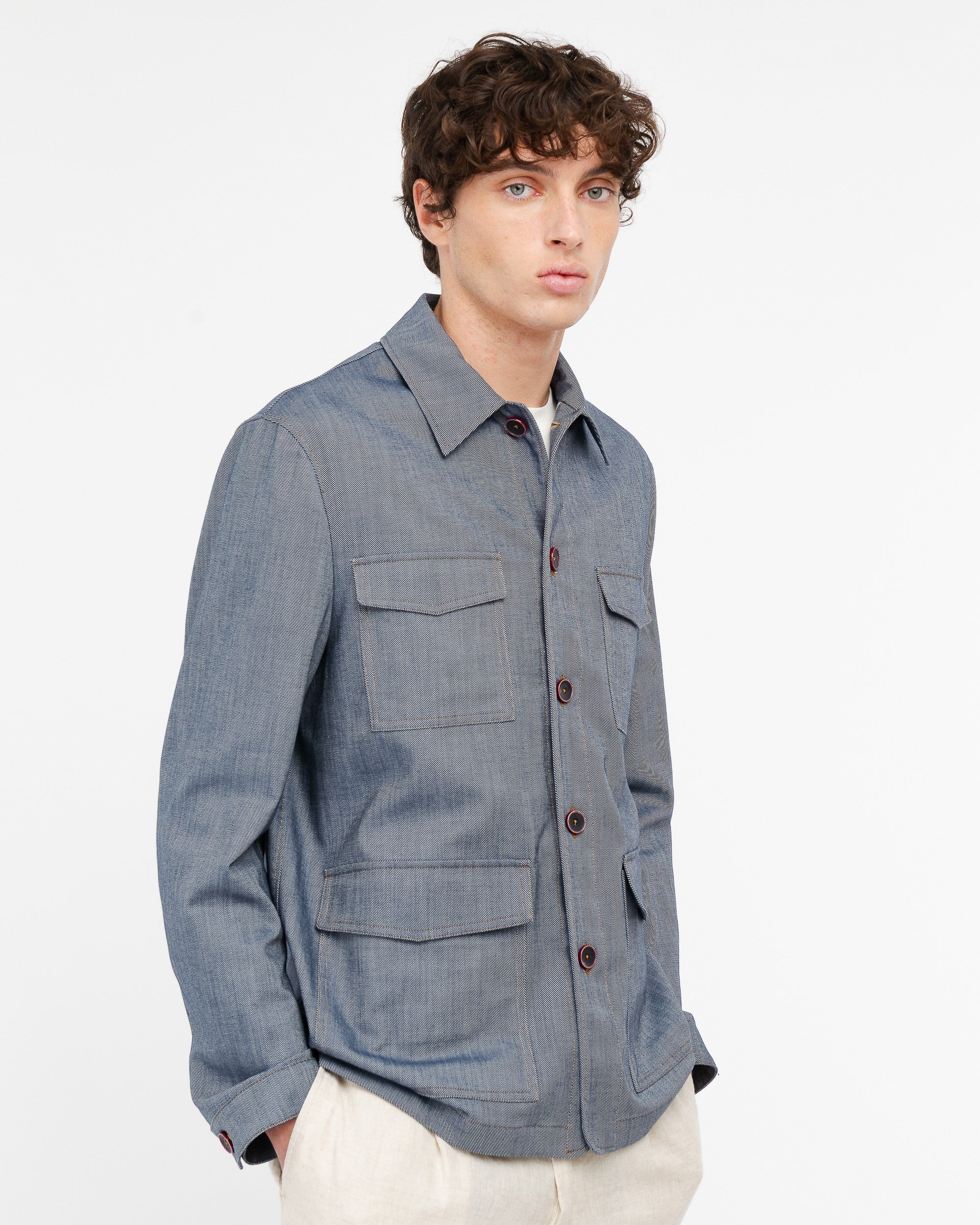 blue denim effect twill chore jacket - Manuel Ritz Official