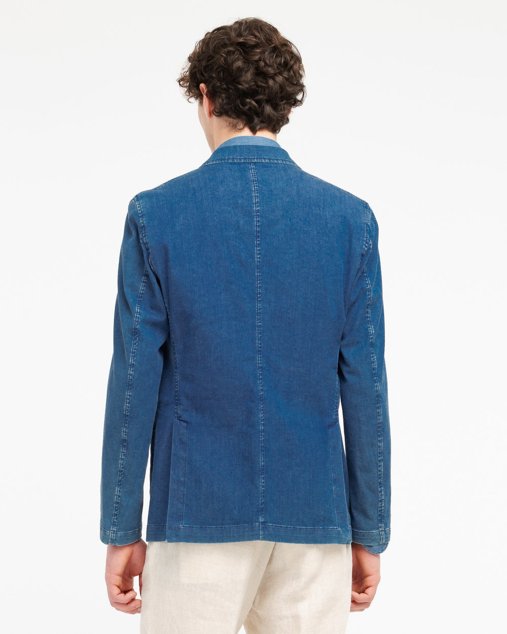 blue denim double breasted blazer