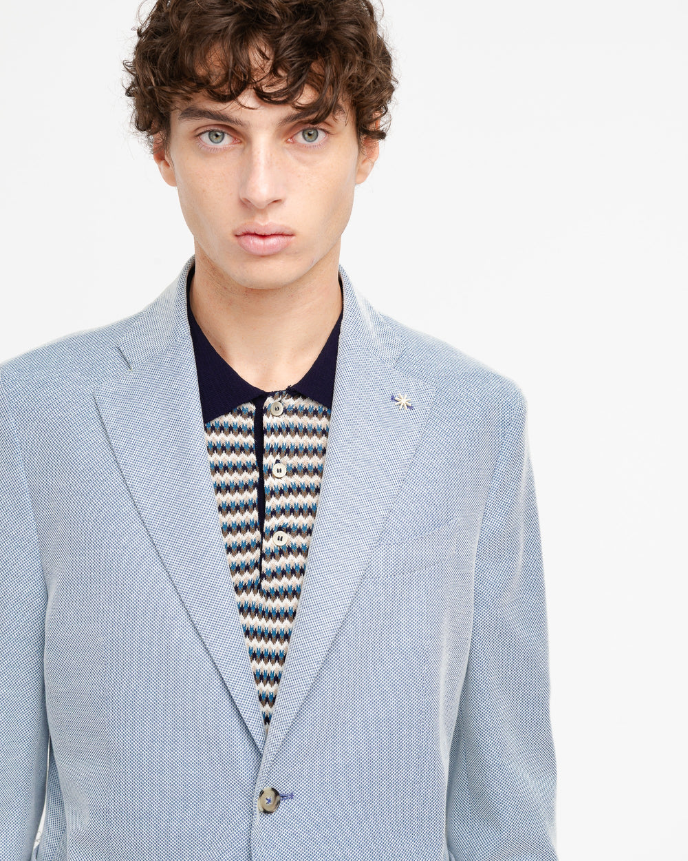 sky blue cotton pique` jersey blazer